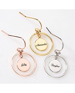 Engraved Double Circle Drop Earrings