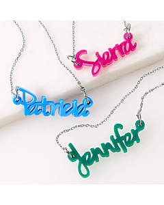 Modern Script Acrylic Name Necklace - Stainless ChainPlaque Necklace