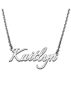Sterling Silver Kid's Modern Script Name Plaque 16" Necklace