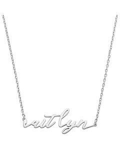 Sterling Silver Kid's Lowercase Fancy Script Name Plaque 16" Necklace
