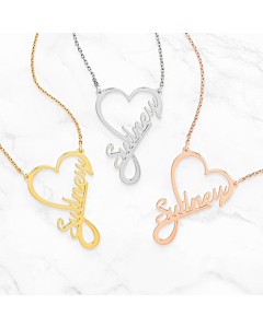 Sterling Silver Kid's Script Infinity Heart Name Plaque 16" Necklace