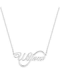 Sterling Silver Whimsical Script Name Infinity Plaque Necklace