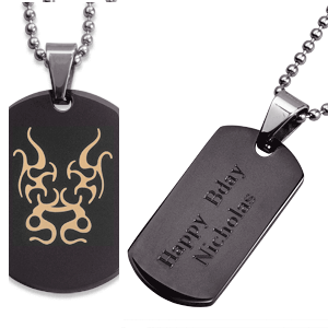 Black & Gold Stainless Steel Tribal Engraved Dog Tag Necklace