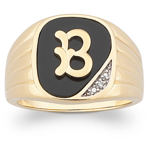 Mens Genuine Onyx Initial Ring with Diamond Accent