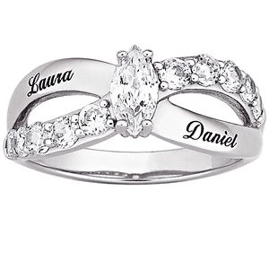 Couple's Platinum Plated Sterling Marquise CZ Name Ring