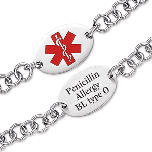 Ladies Stainless Steel Oval Medical ID Engraved Bracelet