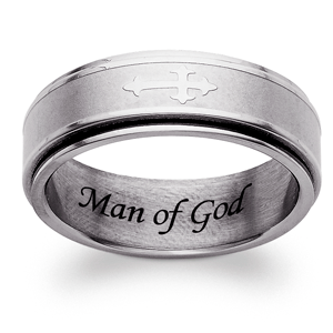 Stainless Steel Cross Spinner Engraved Message Band