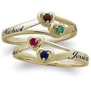 10K Gold Couples Name & Birthstone Heart Promise Ring