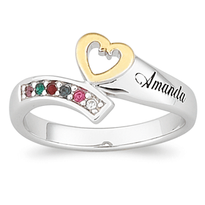 Sterling Silver Two-tone Birthstone Family Name Ring