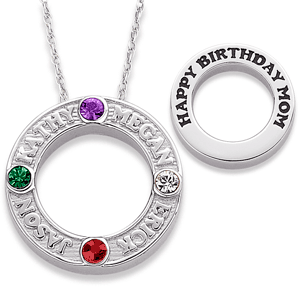 SCULPTED STERLING Family Name & Birthstone Circle Necklace