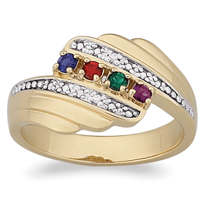 18K Gold over Sterling Mother's Birthstone and Genuine Diamond Ring
