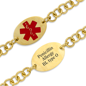 Gold Stainless Steel Oval Medical ID Bracelet