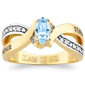 Ladies Yellow CELEBRIUM Marquise Stone & Diamond Two-Tone Class Ring