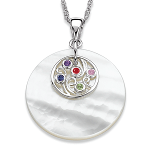 Sterling Silver Family Genuine Birthstone & Mother Of Pearl Necklace