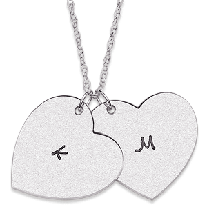 Sterling Silver Couples Hand Stamped Initial Satin Hearts Necklace