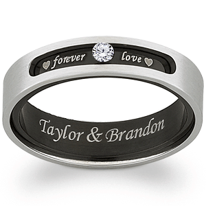 Everscribe Titanium Forever Love CZ Engraved Ring