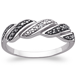 Sterling Silver Black and White Swirl Band with Diamond Accents