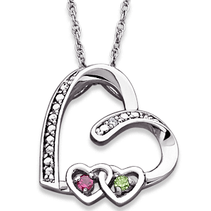 Sterling Silver Genuine Birthstone Double Heart Diamond Accent Slider Necklace