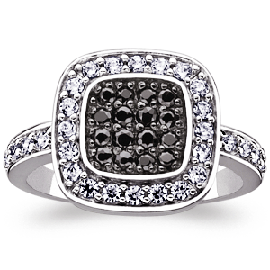 Sterling Silver Black and White CZ Graphic Ring