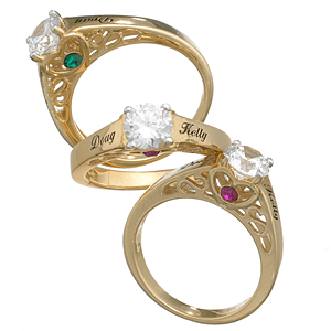 10K Gold Couple's Name & Birthstone CZ Promise Ring