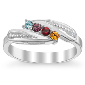 Sterling Silver Mother's 4-Stone Birthstone Ring with Diamond