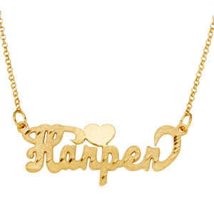 Gold over Sterling Diamond-cut Script Name Necklace with Heart