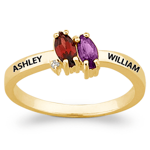 Gold over Sterling Couples Marquise Birthstone Name Ring