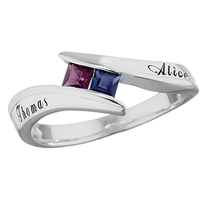 Sterling Silver Couple's Square Birthstone & Name Ring