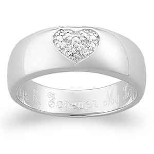Sterling Silver Pave Diamond Heart Engraved Message Ring