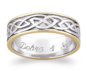 Sterling Silver Two Tone Engraved Celtic Wedding Band