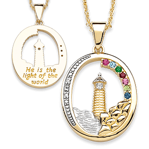 Two-tone Birthstone Oval Lighthouse Necklace with Diamond Accent