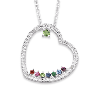 Sterling Silver Mother's Birthstone & Diamond Heart Necklace