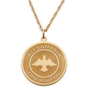 Gold over Sterling Dove Confirmation Name Disc Necklace